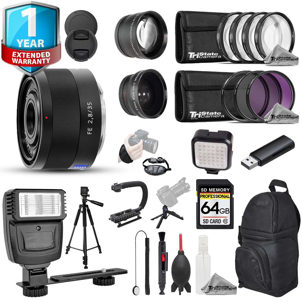 Sony Sonnar T* FE 35mm f/2.8 ZA Lens - 23pc 64GB Ultra Bundle + 1