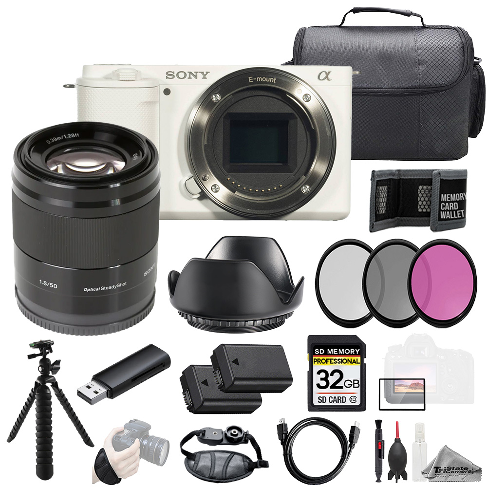 Sony ZV-E10 White Body + Sony E 50mm f/1.8 OSS Lens +32GB + 3 PC