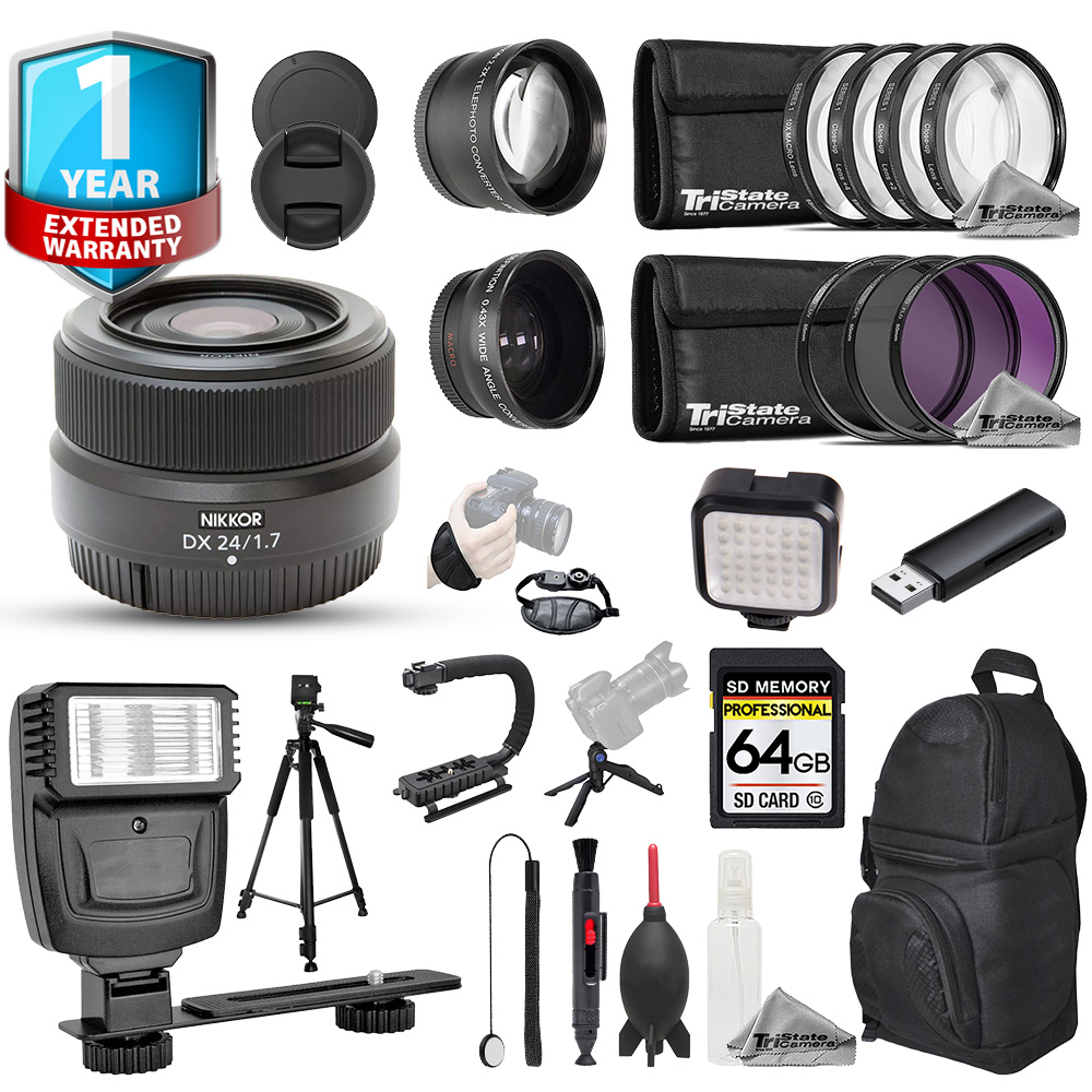 Nikon NIKKOR Z DX 24mm f/1.7 Lens - 23pc Ultra Bundle +1Yr