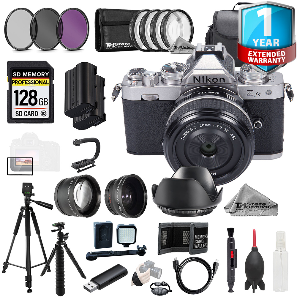 Nikon Zfc w/ Z 28mm f/2.8 SE Lens +128GB+Ext Bat+9PC Filtr+1Yr 