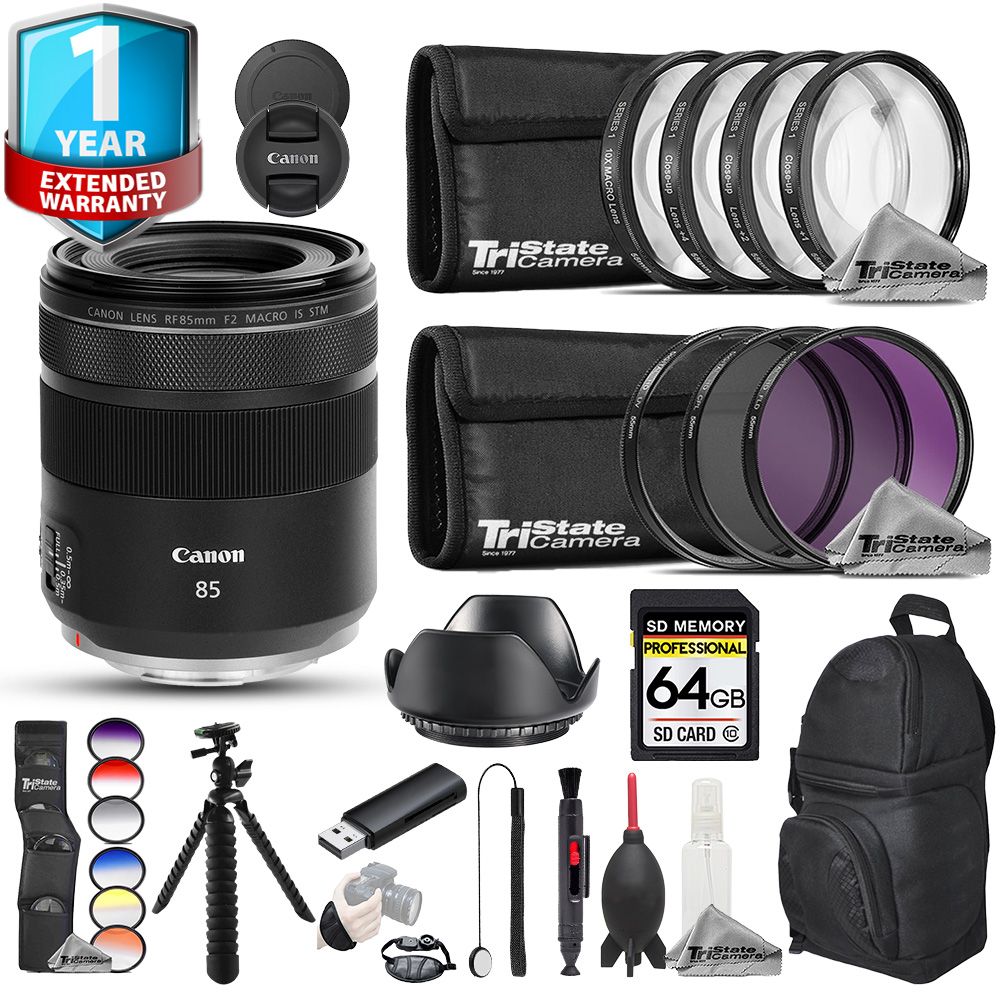 Canon RF 85mm f/2 Macro IS STM Lens - 23pc Pro Bundle + 1 Yr