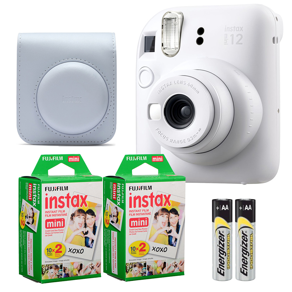 Fujifilm Instax Mini 12 Camera (Clay White) w/ Case & 40 Mini Film