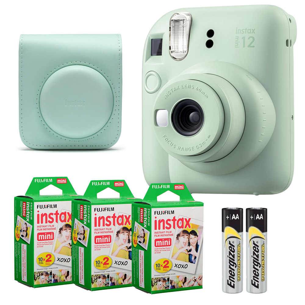 Fujifilm Instax Mini 12 Camera (Mint Green) w/ Case & 60 Mini Film