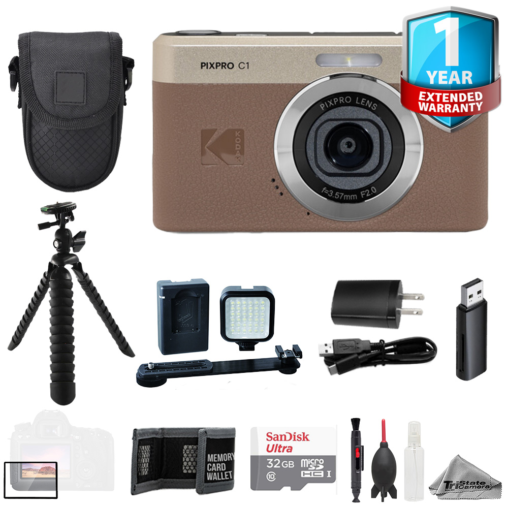 Kodak PIXPRO C1 Compact Camera Brown +32GB+ ExtBatt+1Yr Warranty