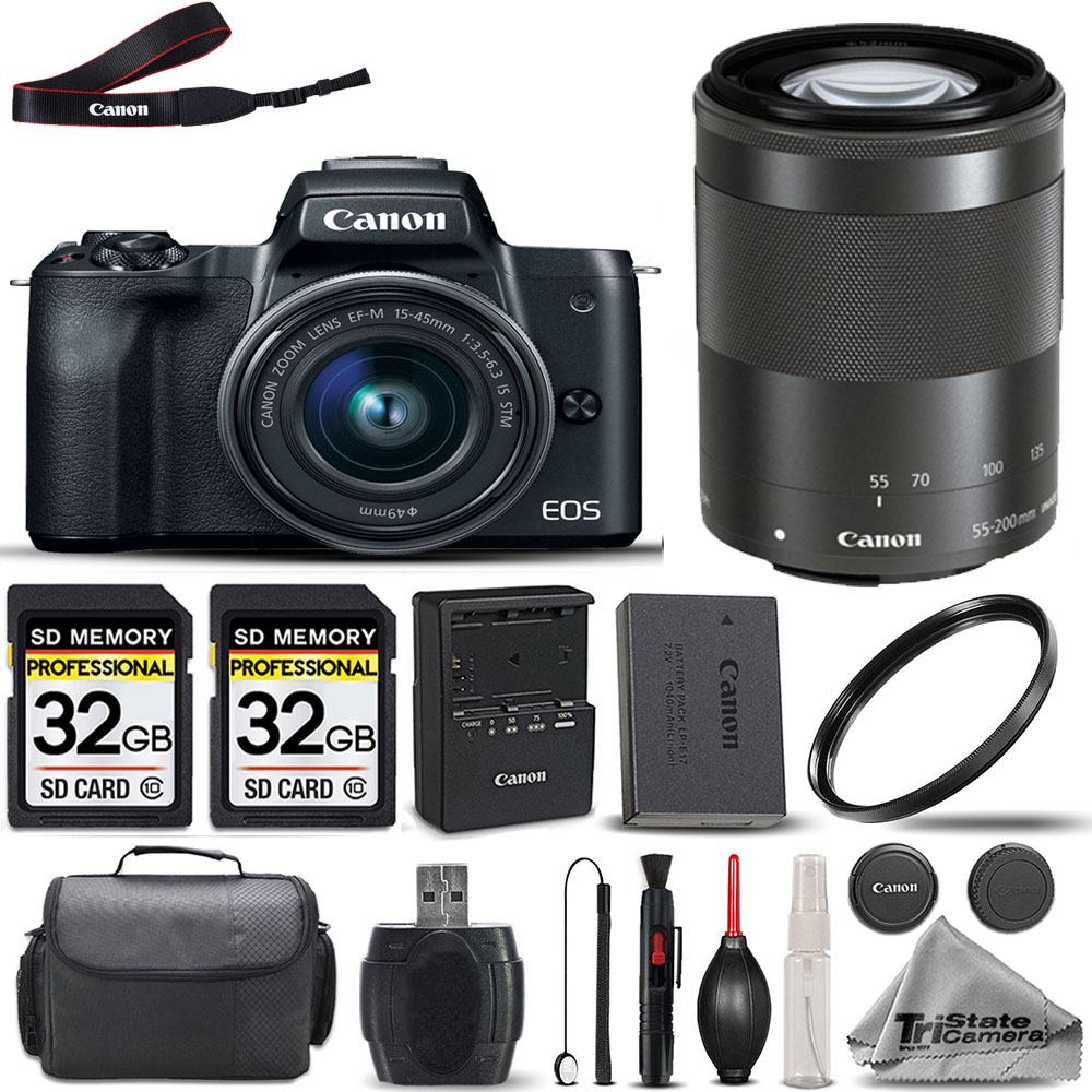 Canon EOS M50 II Camera + 15-45mm Lens + 55-200mm Lens + 64GB