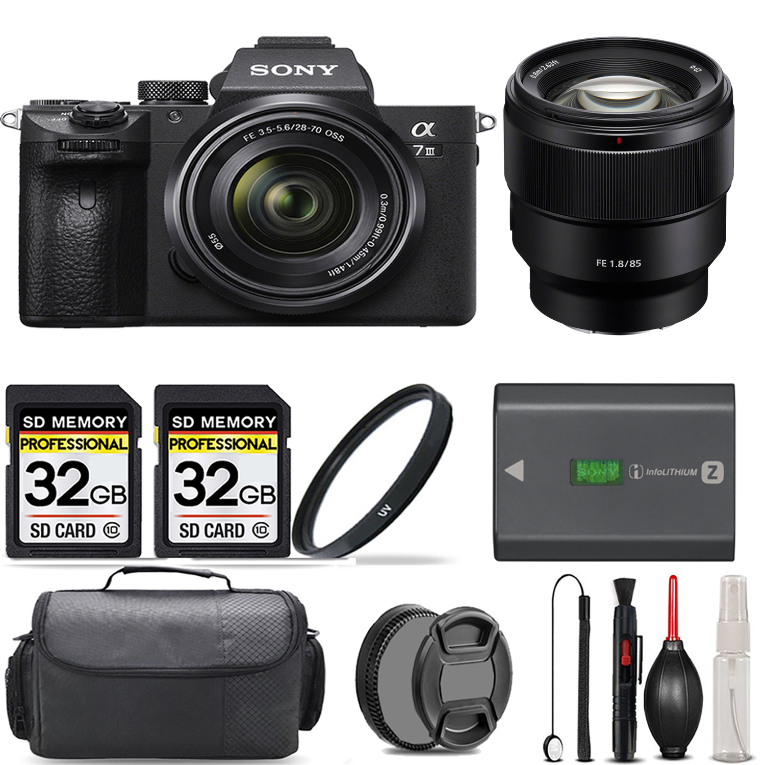 Sony a7 III Camera +28-70mm Lens + 85mm Lens +UV Filter + 64GB +