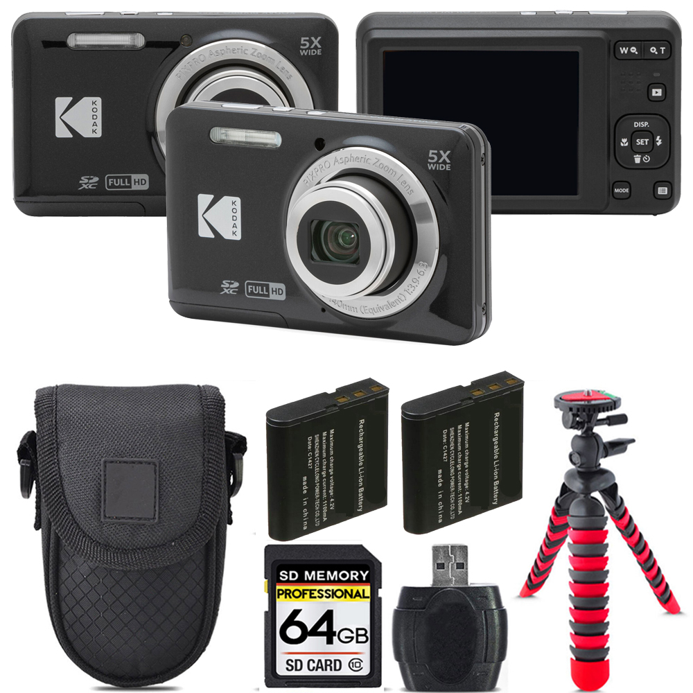 Kodak PIXPRO FZ55 Digital Camera (Black) + Extra Battery +Tripod +