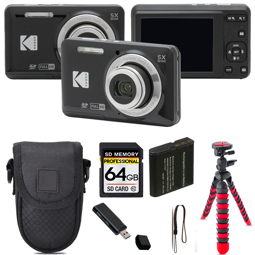 Kodak PIXPRO FZ55 Digital Camera (Black) + Tripod + Case