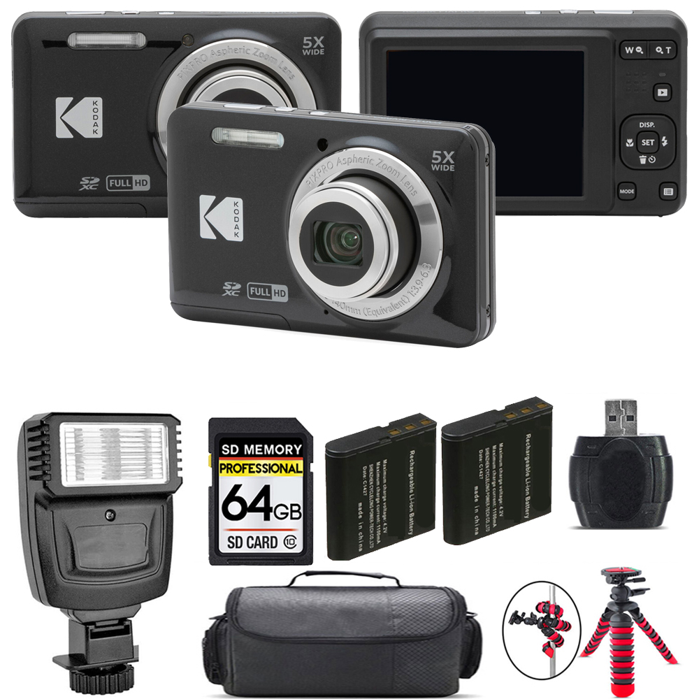 Kodak PIXPRO FZ55 Digital Camera (Black) + Extra Battery +