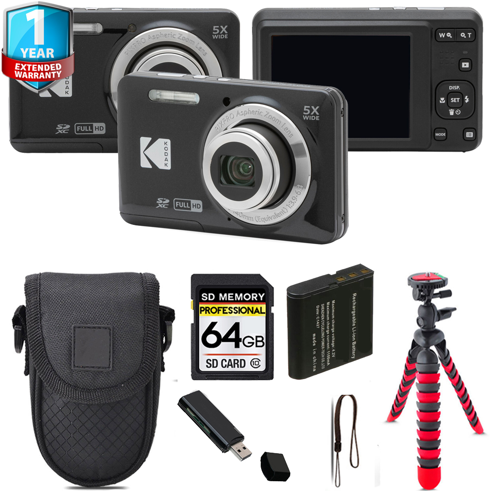 Kodak PIXPRO FZ55 Digital Camera (Black) + Tripod + 1 Yr