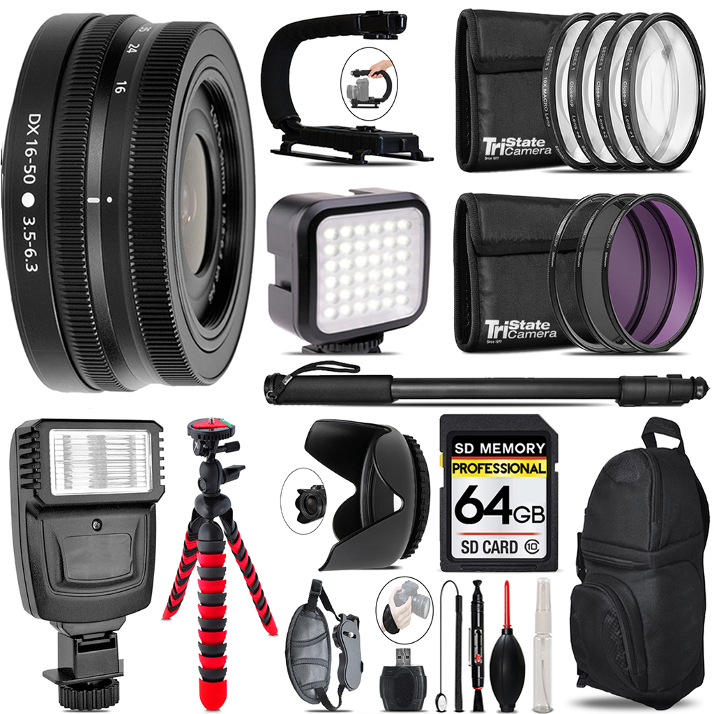 Ｆ.Ｆ 　　Nikon Z 50 DX 16-50 Kit Nikon Z DX 16-50mm VR Lens - Video Kit + Flash - 64GB Accessory