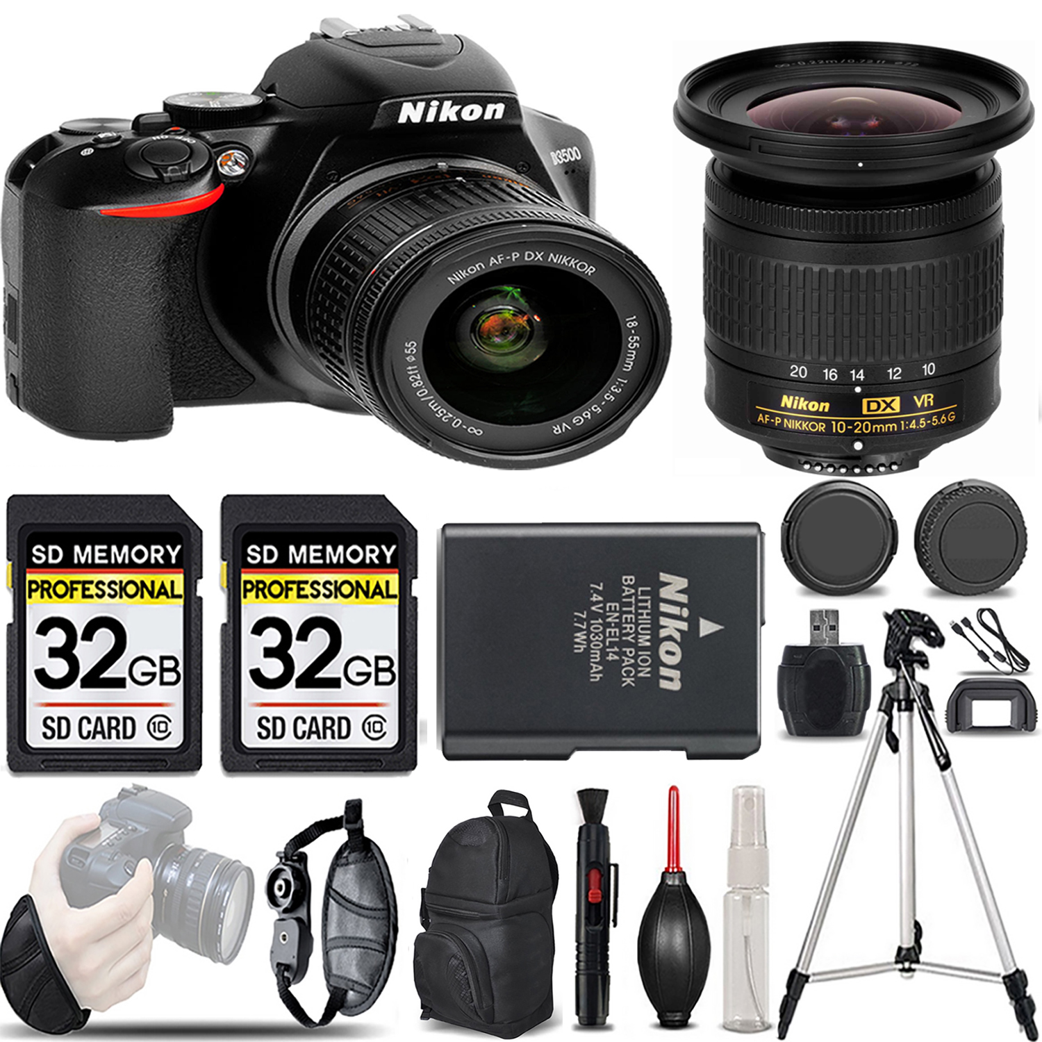 Nikon D3500 DSLR Camera with 18-55mm Lens +10-20mm f/4.5-5.6G Lens