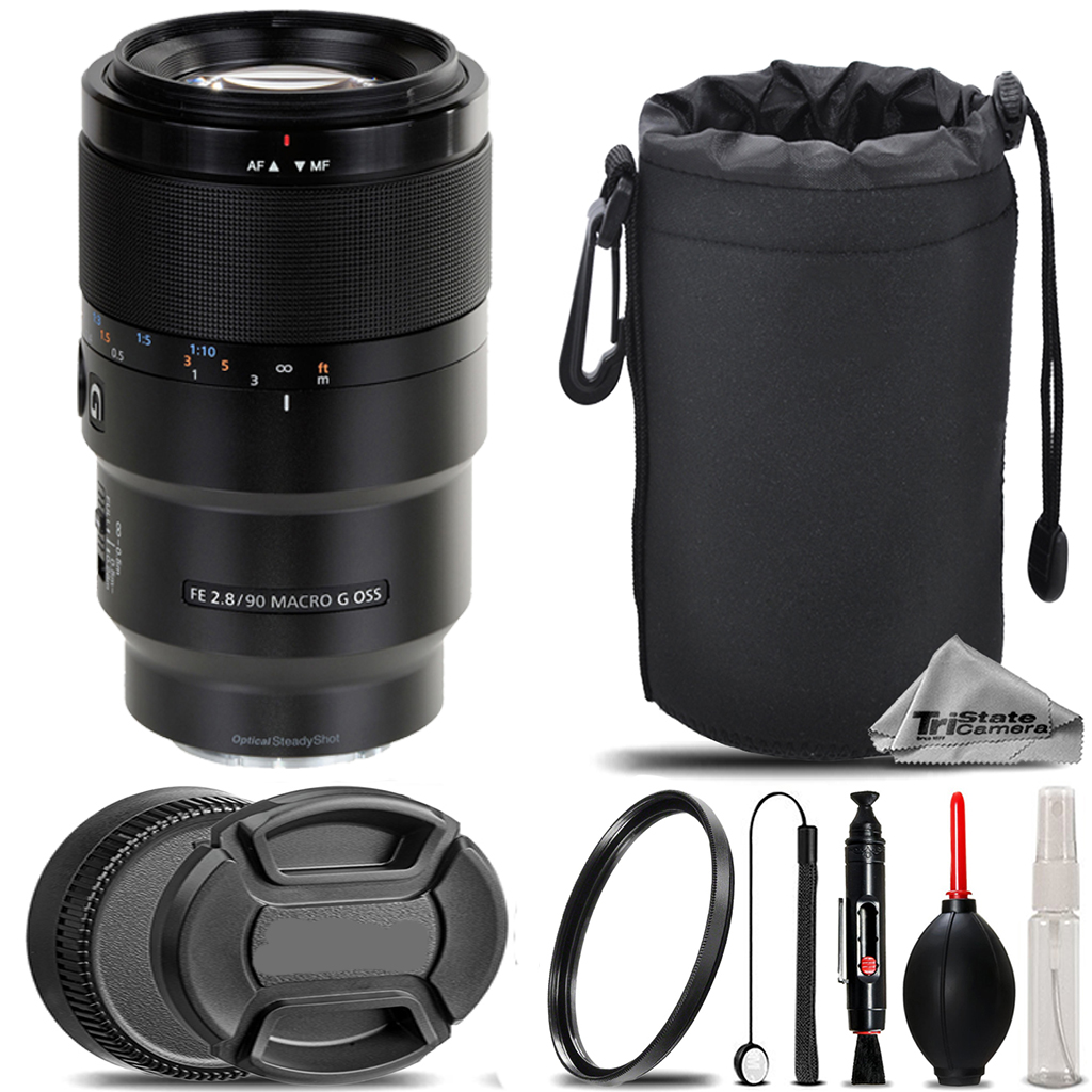 Sony FE 90mm f/2.8 Macro G OSS Lens + UV Filter+ +Hood +Lens Pouch