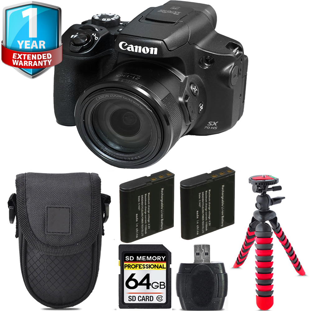 Canon PowerShot SX70 HS Digital Camera+ Extra Bat +Tripod +