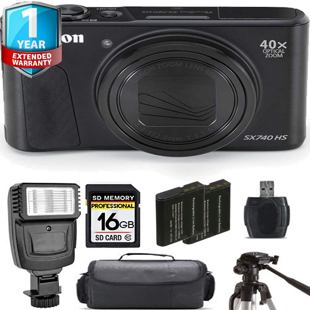 Canon PowerShot SX740 HS ブラック 更にバッテリー２個 Canon PowerShot SX740 HS Camera (Black) + Extra Battery + Flash+ 1
