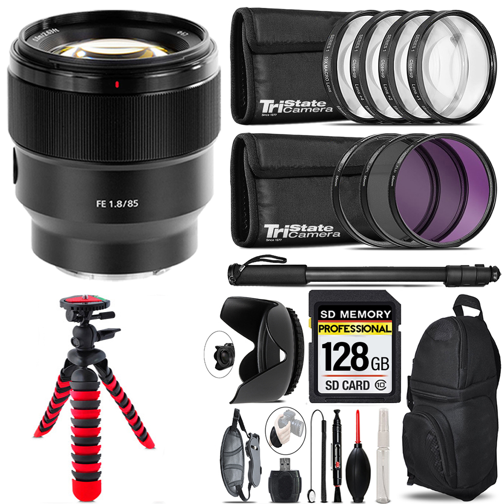 Sony FE 85mm f/1.8 Lens +7 Piece Filter & More - 128GB Sony FE 85mm f/1.8 Lens +7 Piece Filter & More - 128GB
