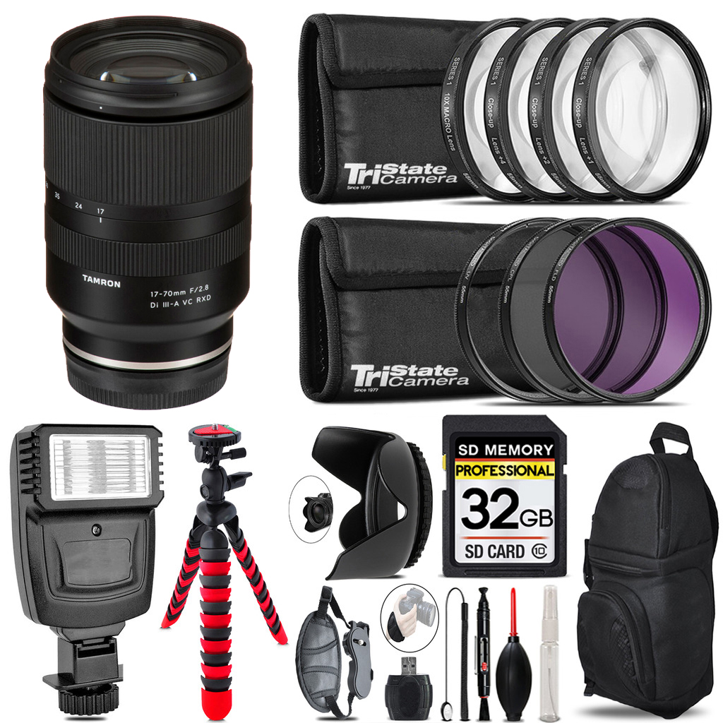 Tamron 17-70mm f/2.8 III-A VC RXD Lens Sony E +Flash + Tripod