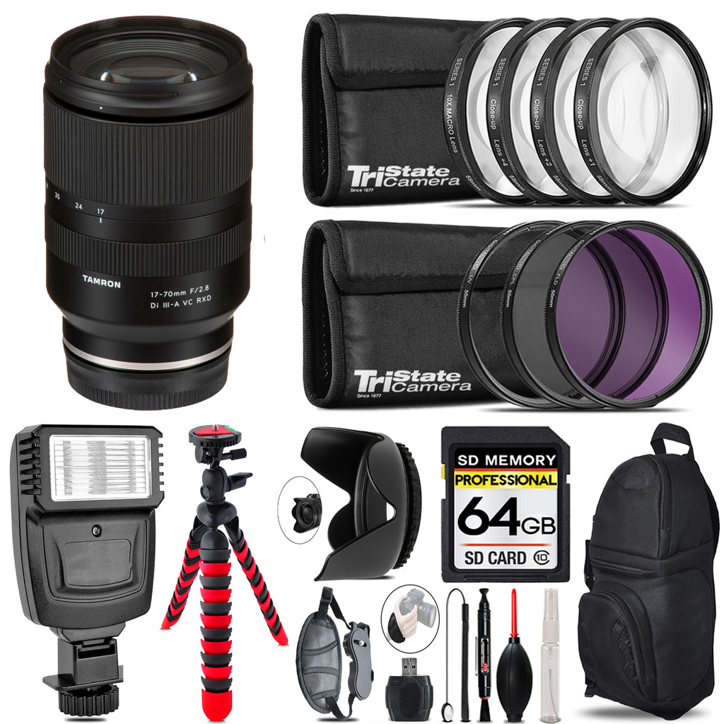 Tamron 17-70mm f/2.8 III-A VC RXD Lens Sony E +Flash + Tripod