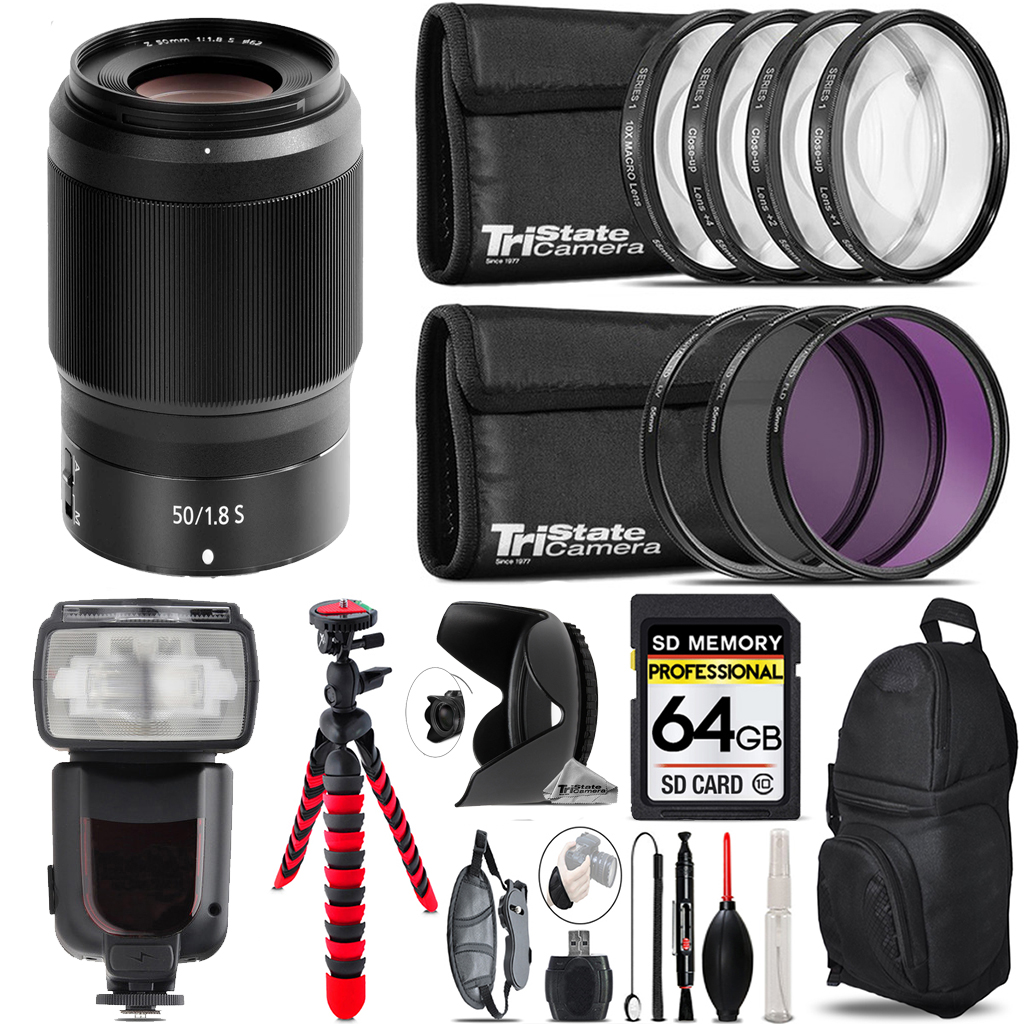 Nikon NIKKOR Z 50mm f/1.8 S Lens +7 Piece Filter -64GB Kit