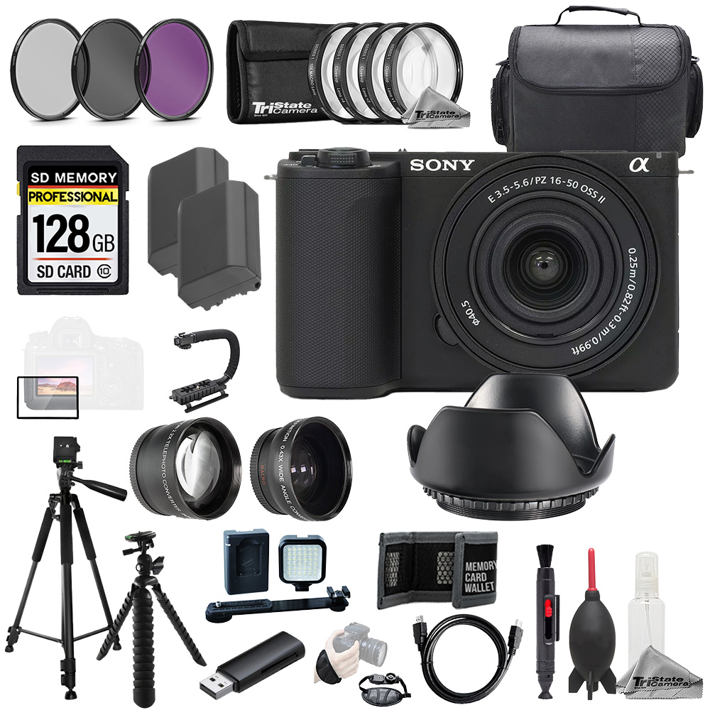 Sony ZV-E10 II with 16-50mm Lens (Black) +128GB +Ext Bat+ 9 PC