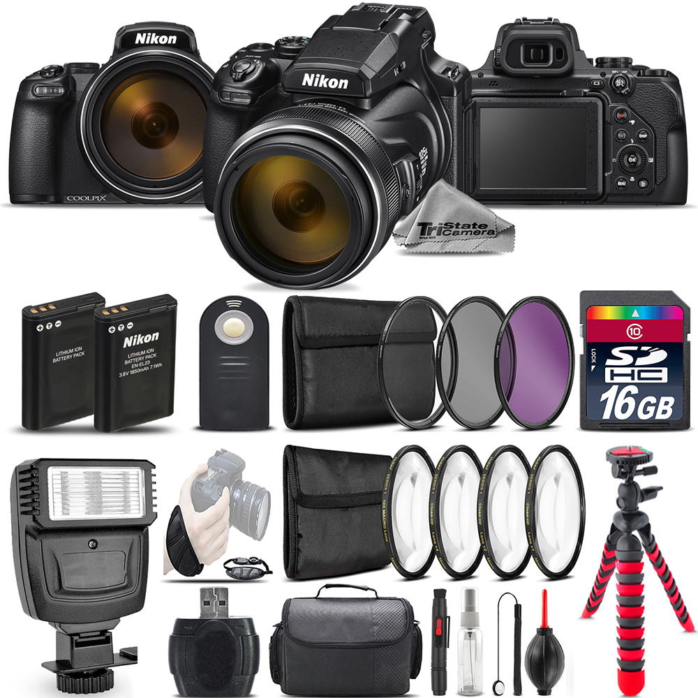 Nikon COOLPIX P1000 Digital Camera 125x + Flash +7PC Filter + EXT BAT